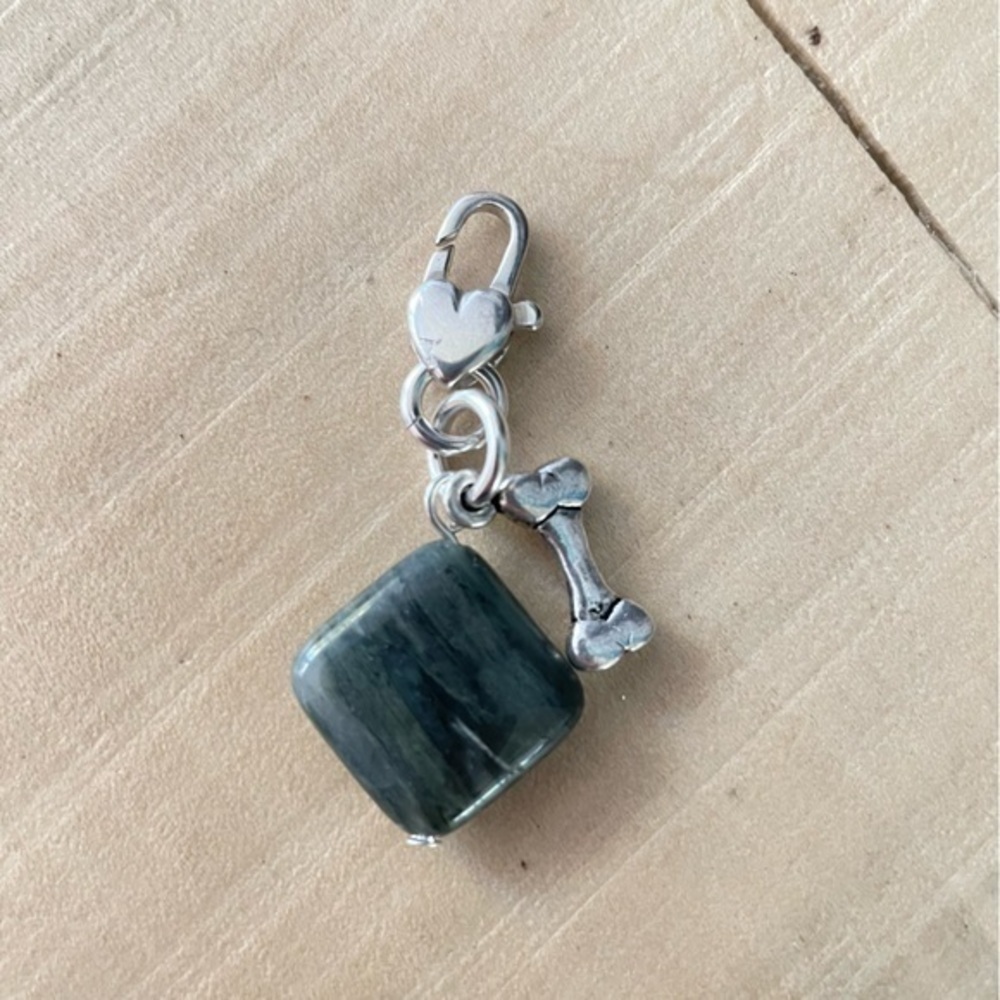 $10 SALE Handmade Pet Collar Charm Dark Green Gray Black Metal Dog Bone - Picture 2 of 3